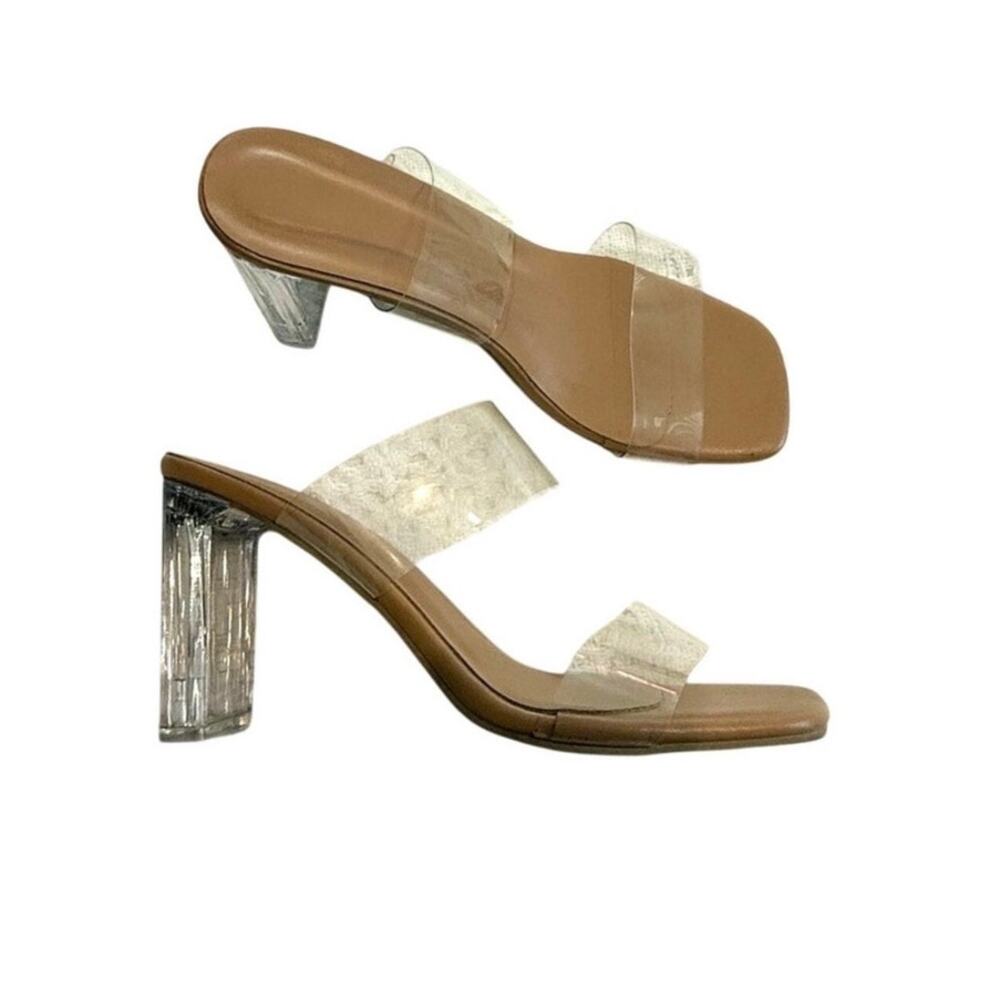 women's 39 rubber clear double strap square toe heels sandal 3089